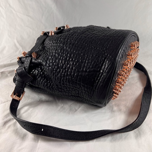 ALEXANDER WANG Black Pebbled Leather Rocco Diego Studded Bucket Shoulder Bag - Picture 5 of 17